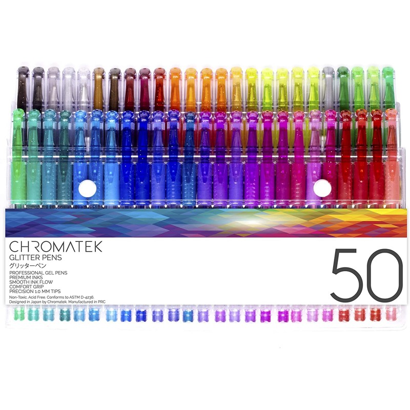 반짝이 펜 100 세트 Chromatek. 최고의 색상. 200 % 잉크 : 젤 펜 50 개, 리필 50 개. 슈퍼 윤기 울트라 선명한 색상. 반복하지 않습니다. 전문 아트 펜. 새로운 기능과 향상된 기능. 완벽한 선물! …