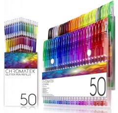 반짝이 펜 100 세트 Chromatek. 최고의 색상. 200 % 잉크 : 젤 펜 50 개, 리필 50 개. 슈퍼 윤기 울트라 선명한 색상. 반복하지 않습니다. 전문 아트 펜. 새로운 기능과 향상된 기능. 완벽한 선물! …