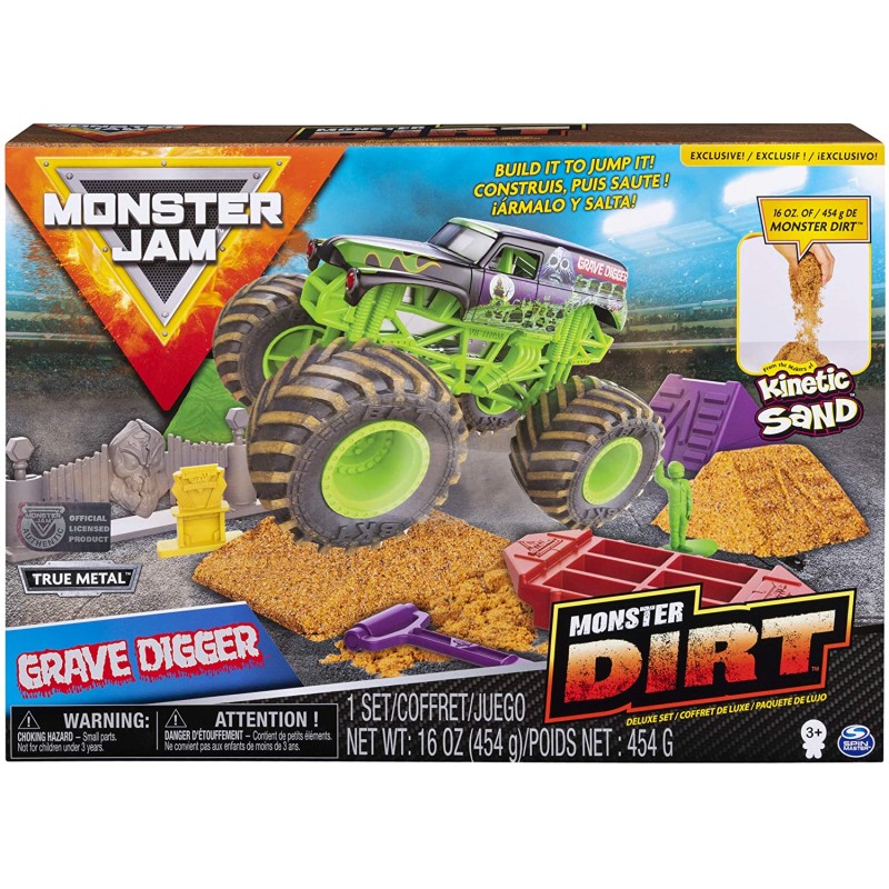 Monster Dirt & 1:64 Scale Die-Cast Truck이 포함 된 Monster Jam Grave Digger Monster Dirt Deluxe Set