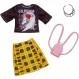 바비 컴플리트 인형 옷, 캘리포니아 러브 티와 체크 무늬 스커트 플러스 2 액세서리, 3 ~ 8 세 어린이를위한 의상 인형