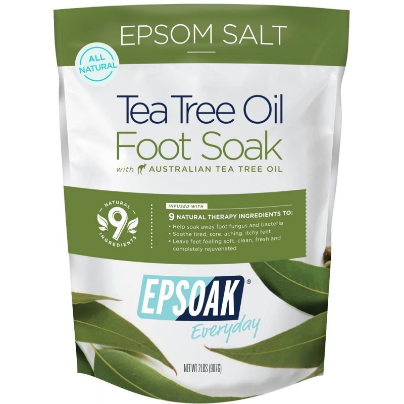 Epsoak Epsom Salt - 2 POUND (32 온스) VALUE BAG - 박테리아, 네일 곰팡이, 무좀 및 불쾌한 발 냄새와 함께 티 트리 오일 풋 소크. 거친 가래를 부드럽게하고 피로를 가라 앉히고, 애 태우 피트