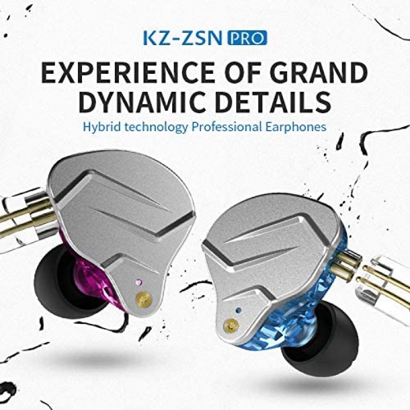 Linsoul KZ ZSN Pro 듀얼 드라이버 1BA + 1DD 하이브리드 금속 이어폰 하이파이 인 이어 모니터 (분리형 2 핀 케이블, 아연 합금 패널 포함) (마이크, 퍼플 포함)