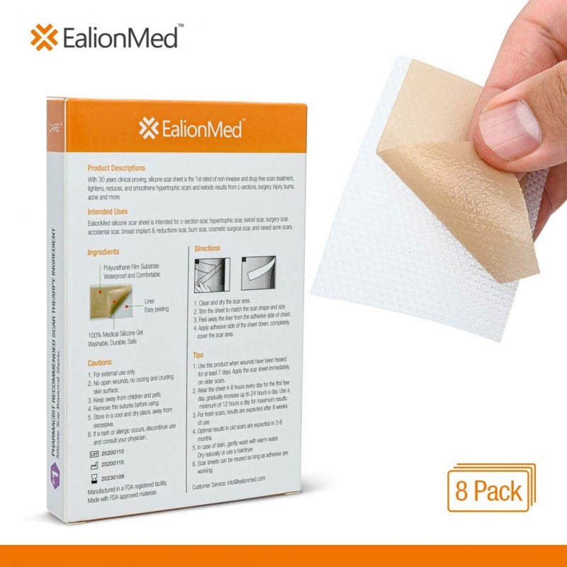 EalionMed 실리콘 시트, 비대성 , 켈로이드 , C 섹션  3``x 1.6 ''8 시트 팩에 대한 