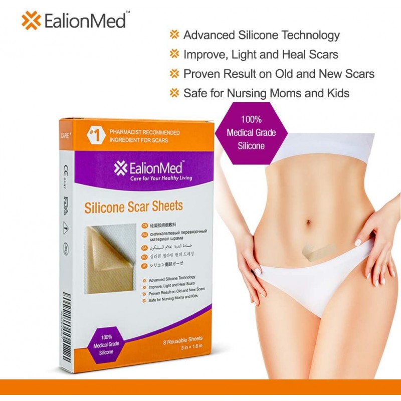 EalionMed 실리콘 시트, 비대성 , 켈로이드 , C 섹션  3``x 1.6 ''8 시트 팩에 대한 