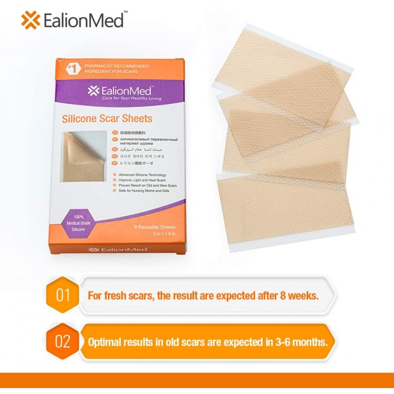 EalionMed 실리콘 시트, 비대성 , 켈로이드 , C 섹션  3``x 1.6 ''8 시트 팩에 대한 