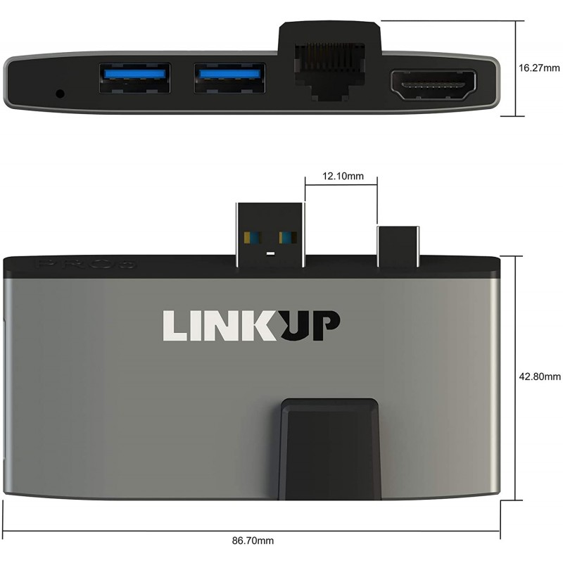 LINKUP Surface Pro 6 (5) 호환 SD 카드 마이크로 메모리 리더 어댑터 허브 | 6-in-1 도킹 스테이션 | 4K HDMI 기가비트 이더넷 SD / 마이크로 SD 카드 슬롯, 2x USB-A 3.0 포트 | 표면 프로 5/6 용으로 설계됨