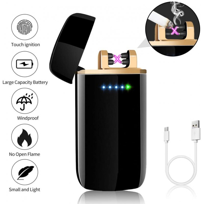 산블로그안 아크 라이터, 터치스크린 USB 라이터 충전식 USB 라이터 방풍 플라즈마 라이터 LED 배터리 표시기, 블랙 클래식 라이터