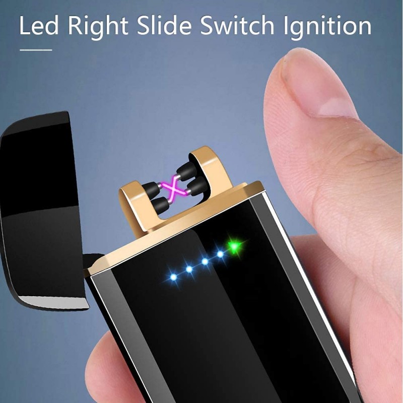 산블로그안 아크 라이터, 터치스크린 USB 라이터 충전식 USB 라이터 방풍 플라즈마 라이터 LED 배터리 표시기, 블랙 클래식 라이터