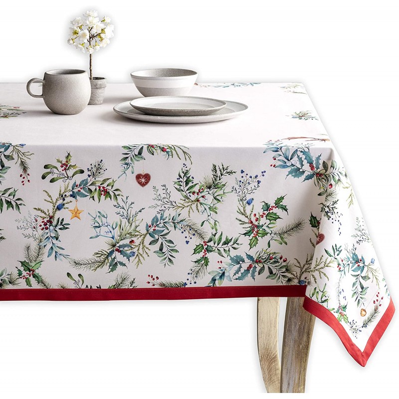 Maison d 'Hermine Holly Time 100 %면 식탁보 주방 식사 탁상 장식 파티 결혼식 추수 감사절 크리스마스 (사각형, 60 인치 x 120 인치)
