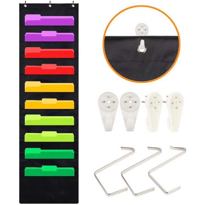 UNAOIWN File Folder Organizer 교수형 벽, 계단식 벽 주최자, 스토리지 포켓 차트 10 대형 포켓 오피스, 학교, 홈 스튜디오 등. 3 행거 5 후크 빌 파일링. 벽 오버 도어