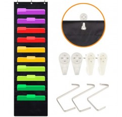 UNAOIWN File Folder Organizer 교수형 벽, 계단식 벽 주최자, 스토리지 포켓 차트 10 대형 포켓 오피스, 학교, 홈 스튜디오 등. 3 행거 5 후크 빌 파일링. 벽 오버 도어