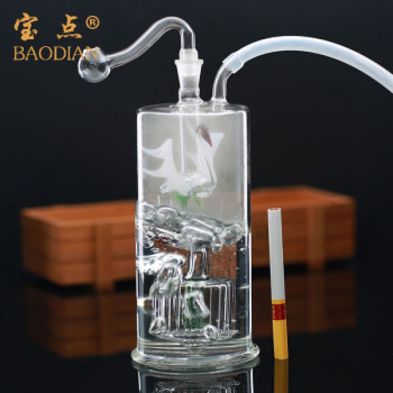 Baodian 두루미 유리 물담뱃대 이중 필터 물파이프 액세서리 색상랜덤