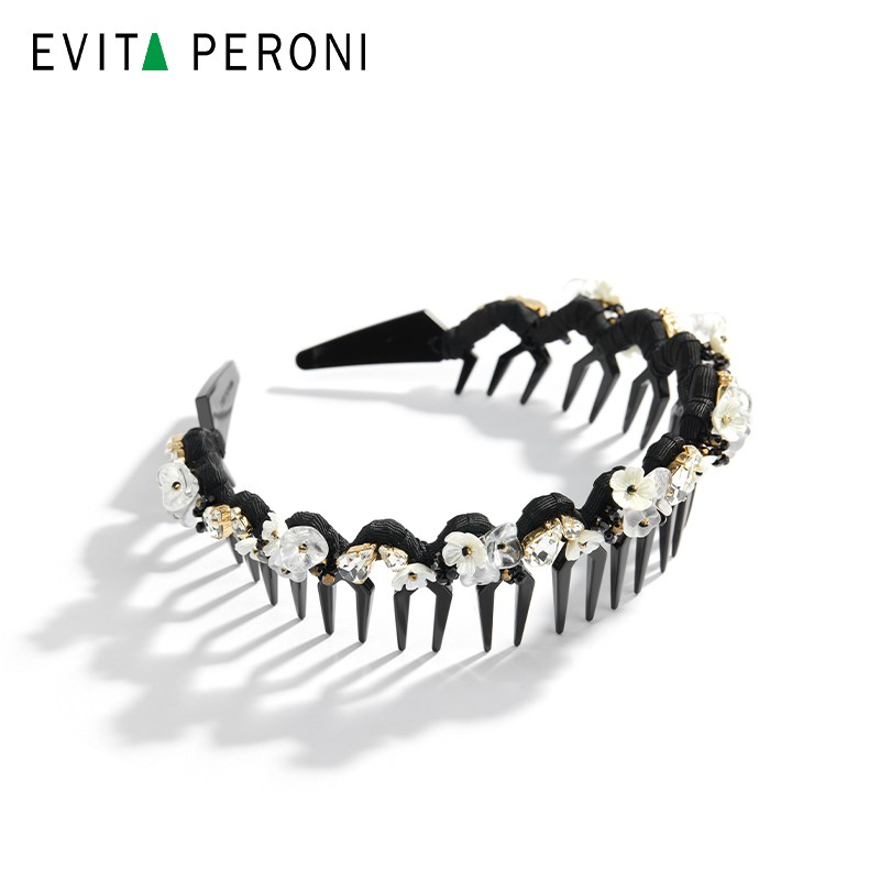 Evita Peroni 수정 다이아몬드 플아워 여성 머리띠 미끄럼 방지 헤어 액세서리