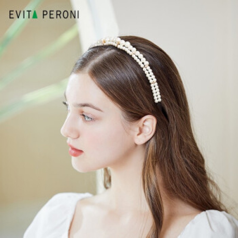 Evita Peroni 로맨틱 양면 진주 크라운 머리띠 웨딩 신부 헤어 액세서리