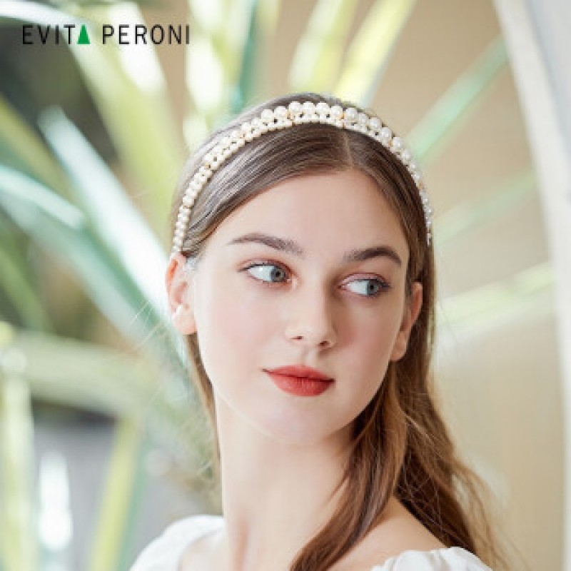 Evita Peroni 로맨틱 양면 진주 크라운 머리띠 웨딩 신부 헤어 액세서리