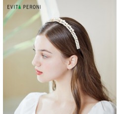 Evita Peroni 로맨틱 양면 진주 크라운 머리띠 웨딩 신부 헤어 액세서리