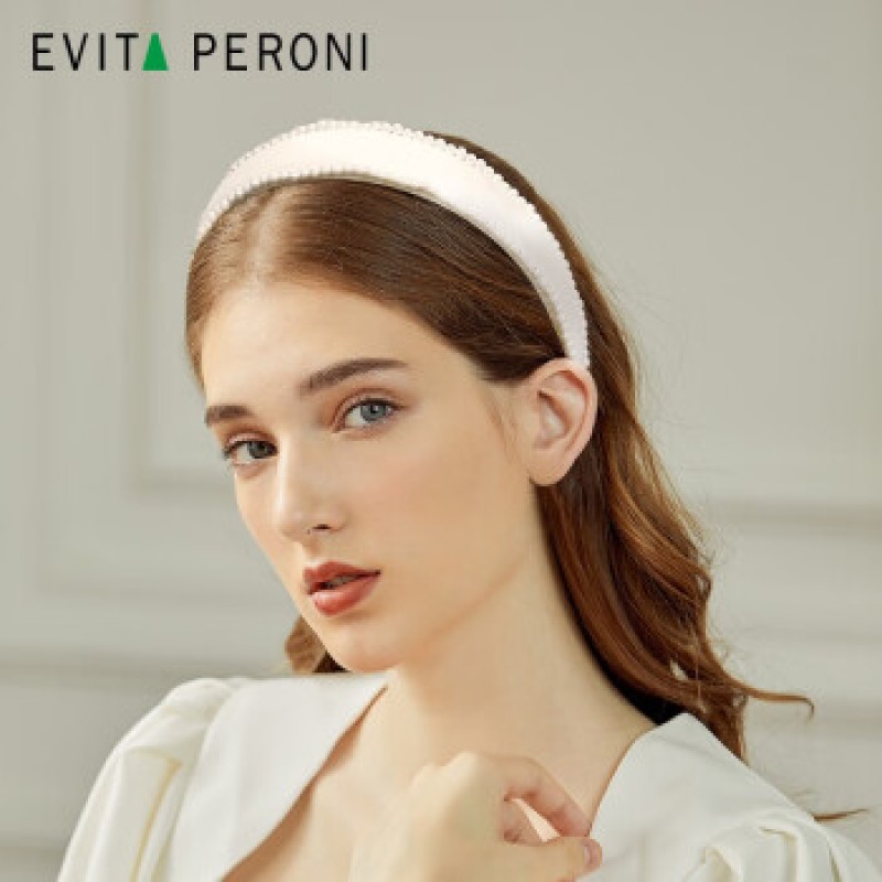 Evita Peroni 화이트 로맨틱 넓은 챙 진주 머리띠 신부 웨딩 헤어액세서리