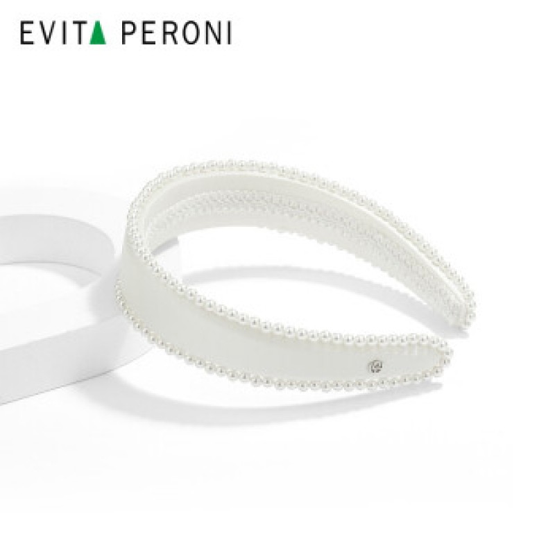 Evita Peroni 화이트 로맨틱 넓은 챙 진주 머리띠 신부 웨딩 헤어액세서리
