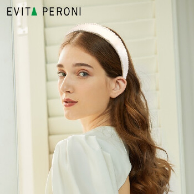 Evita Peroni 화이트 로맨틱 넓은 챙 진주 머리띠 신부 웨딩 헤어액세서리