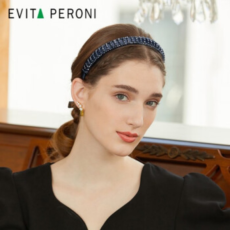Evita Peroni 고급 크리스탈 비즈 여성 머리띠 절묘한 머리띠 블랙