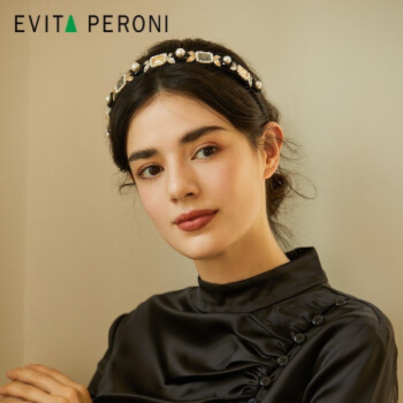 Evita Peroni 레드로 여성 진주 큐빅 머리띠 헤어 액세서리