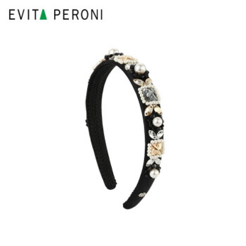 Evita Peroni 레드로 여성 진주 큐빅 머리띠 헤어 액세서리