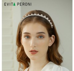 Evita Peroni 럭셔리 여성 진주 크라운 머리띠 양면 착용 신부 헤어 액세서리