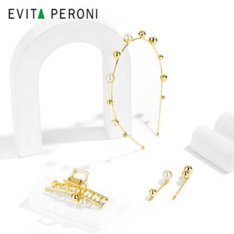 Evita Peroni 여성 메탈 진주 머리띠 신부 헤어 액세서리