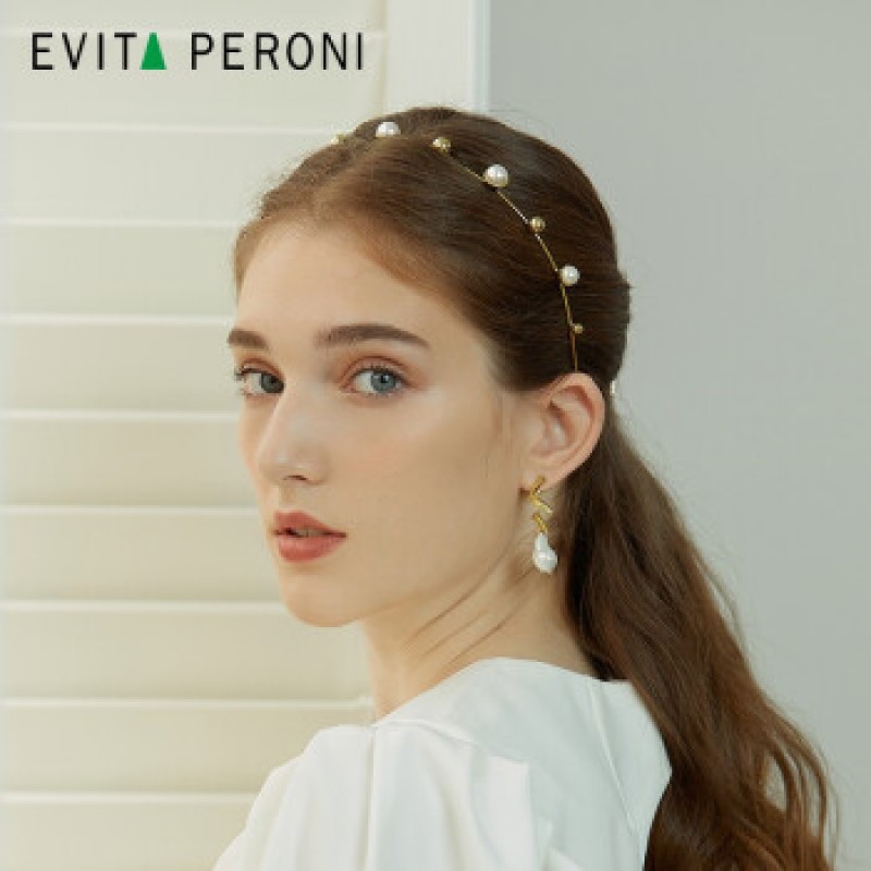 Evita Peroni 여성 메탈 진주 머리띠 신부 헤어 액세서리