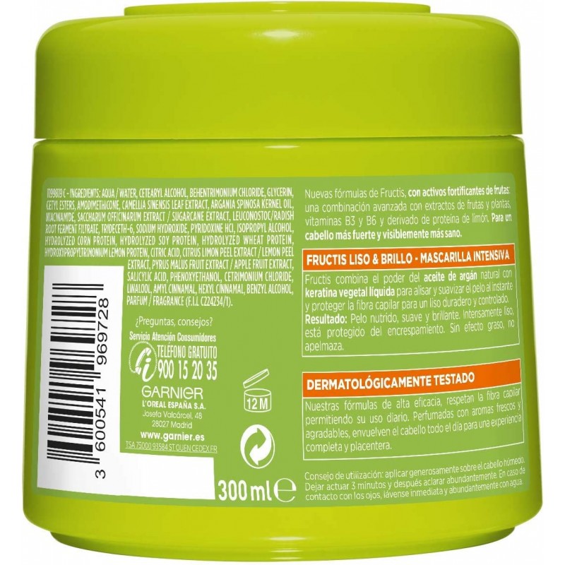 Garnier Fructis Smooth & Shine Fortifying Hair Mask 액체 식물성 케라틴 및 아르간 오일 함유 - 300ml