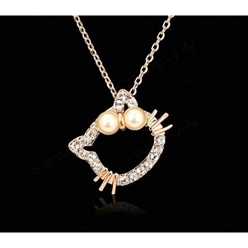 LOVES (러브) 고양이 키티 목걸이 펜던트 CZ 다이아몬드 18K 핑크 골드 GP 선물 선물 [벨벳 톤 파우치 포함] | 목걸이 통판