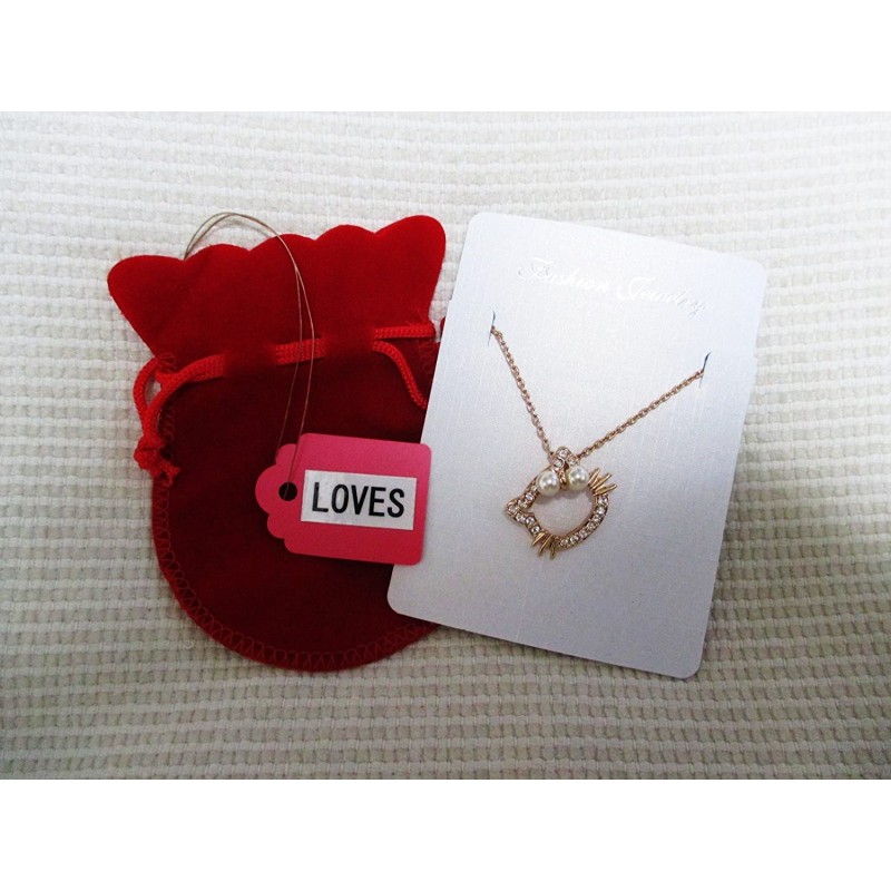 LOVES (러브) 고양이 키티 목걸이 펜던트 CZ 다이아몬드 18K 핑크 골드 GP 선물 선물 [벨벳 톤 파우치 포함] | 목걸이 통판