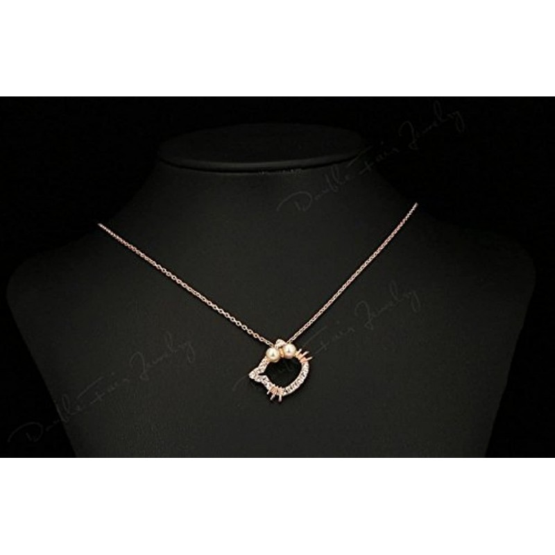 LOVES (러브) 고양이 키티 목걸이 펜던트 CZ 다이아몬드 18K 핑크 골드 GP 선물 선물 [벨벳 톤 파우치 포함] | 목걸이 통판
