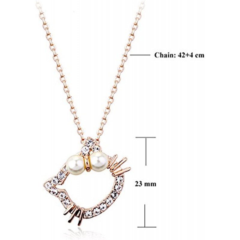 LOVES (러브) 고양이 키티 목걸이 펜던트 CZ 다이아몬드 18K 핑크 골드 GP 선물 선물 [벨벳 톤 파우치 포함] | 목걸이 통판