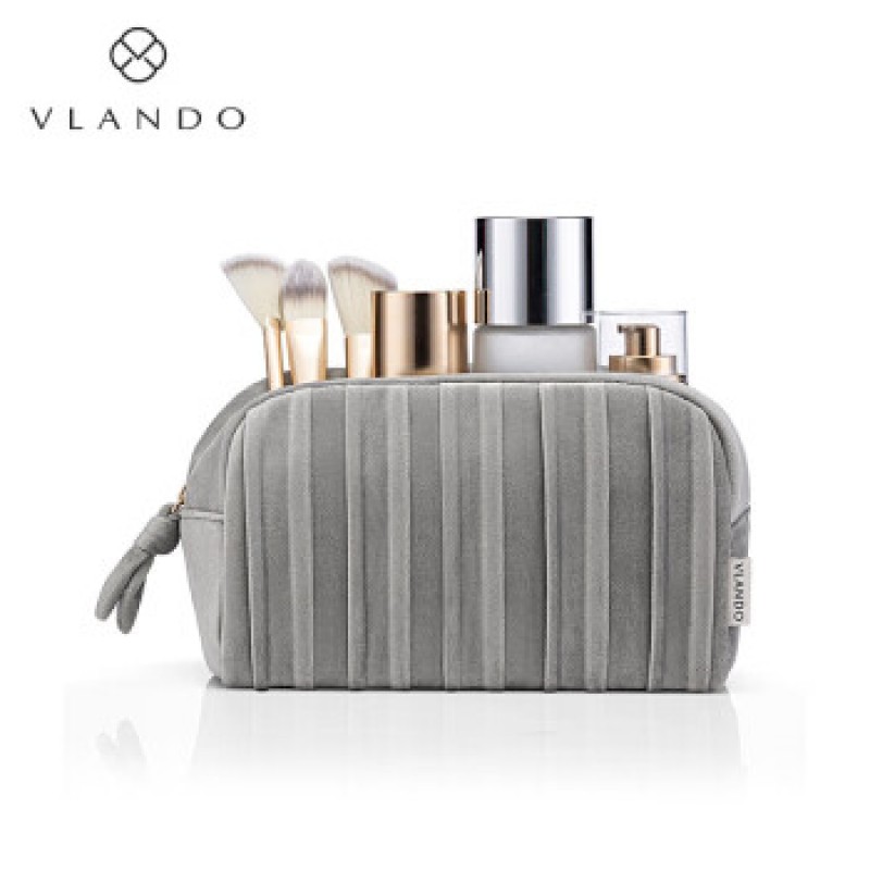블란도(vlando) 휴대용 벨벳 메이크업 파우치 그레이 2종세트