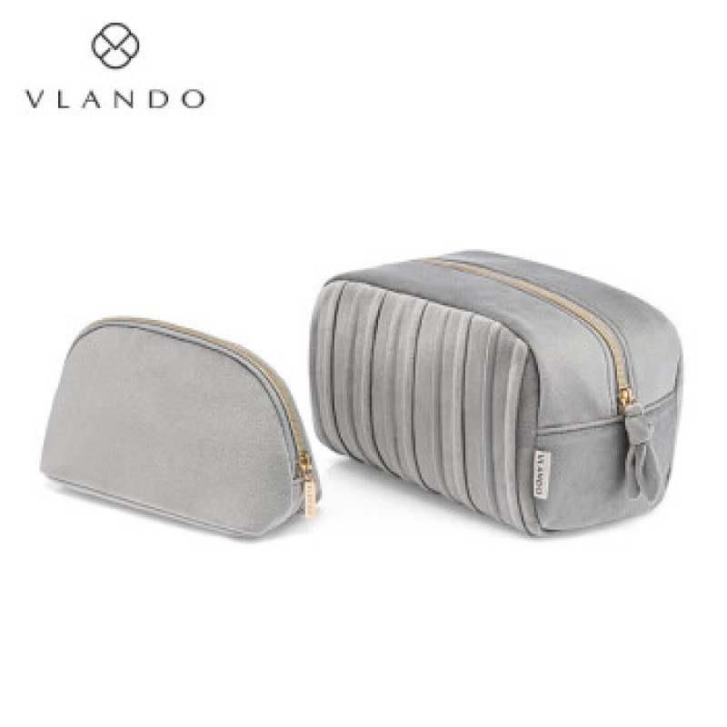 블란도(vlando) 휴대용 벨벳 메이크업 파우치 그레이 2종세트