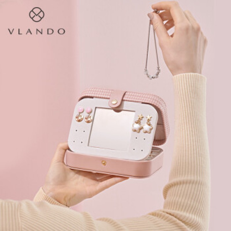 Vlando 여성 귀걸이 반지 팔찌 쥬얼리 보관함 핑크