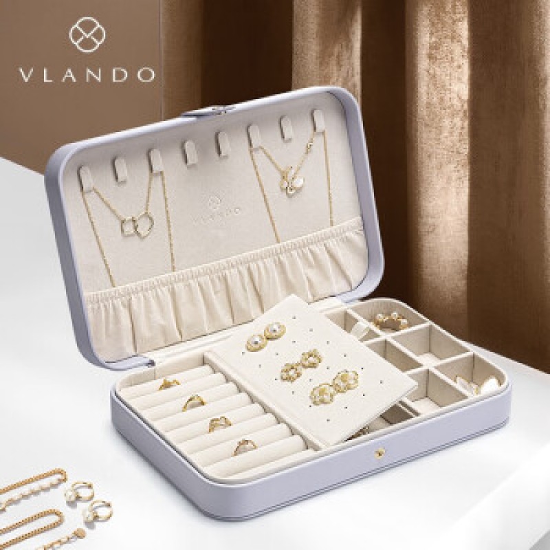 Vlando 여성 목걸이 귀걸이 데스크탑 쥬얼리 보관함 연보라색