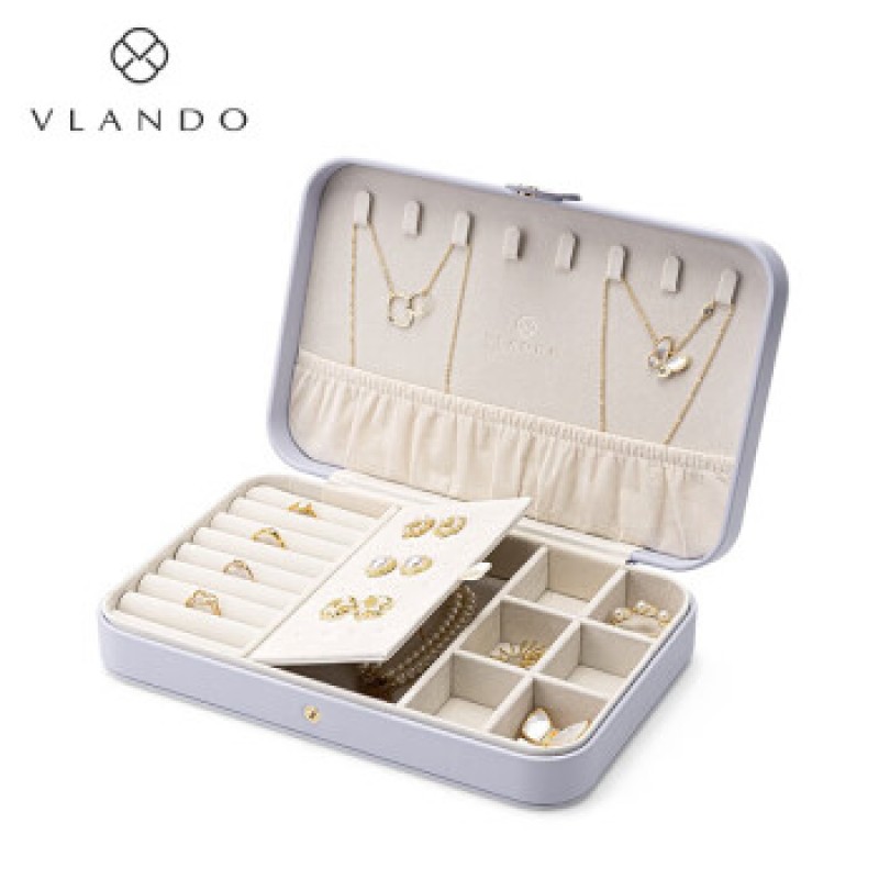 Vlando 여성 목걸이 귀걸이 데스크탑 쥬얼리 보관함 연보라색