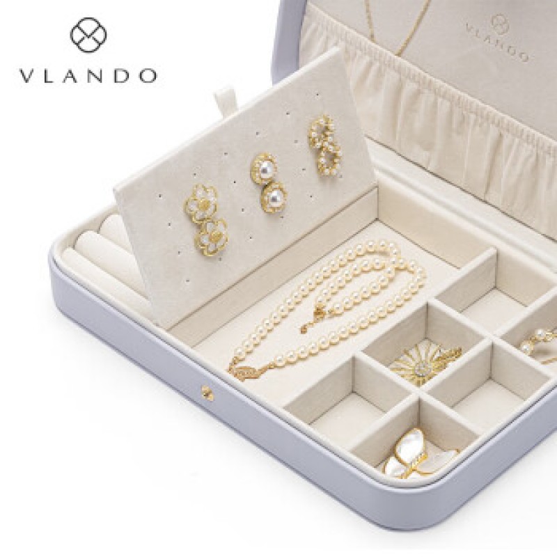 Vlando 여성 목걸이 귀걸이 데스크탑 쥬얼리 보관함 연보라색