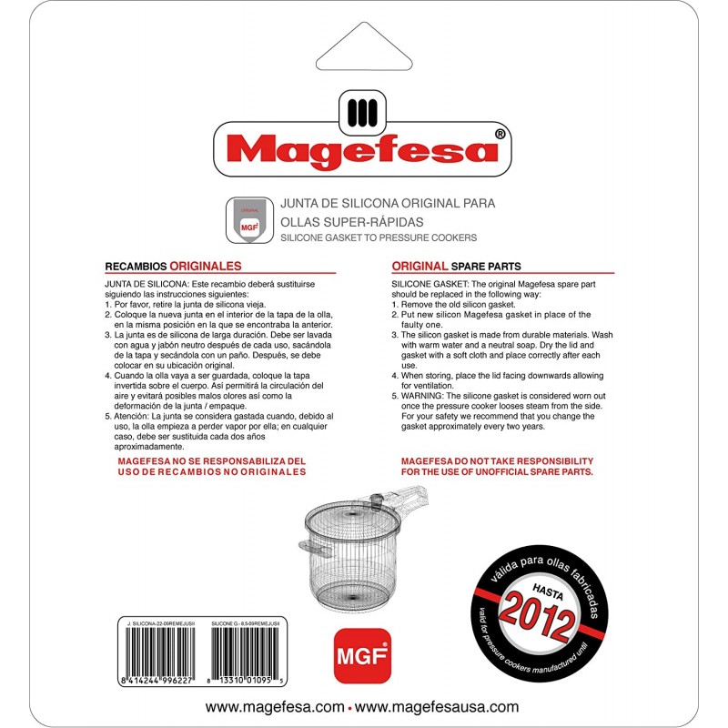 2012년까지의 MAGEFESA 모델용 Magefesa 냄비 개스킷 22cm - 제조업체에서 직접 공식 교체