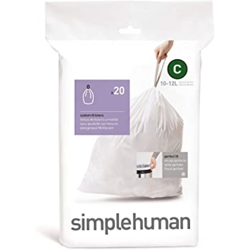 simplehuman Custom Fit 쓰레기통 라이너 C, 10-12리터 / 2.6-3.2갤런, 20개