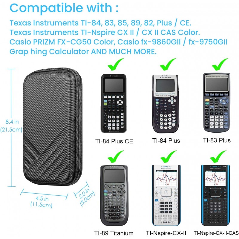 Texas Instruments용 Fintie Graphing Calculator 휴대용 케이스 TI-Nspire CX II CAS/Tl-Nspire-CX-ll, TI-84 Plus CE/TI-84 Plus 컬러 그래프 계산기 - 메쉬 포켓, 펜 슬롯, 블랙