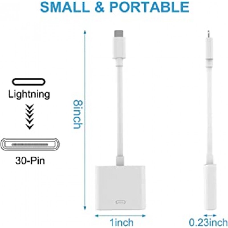 Lightning-30핀 어댑터, ROSYCLO MFi 인증 8핀 수 - 30핀 암 변환기 충전 데이터 동기화 케이블 커넥터 호환 iPhone 12/11/X/8/7/6/5/iPad/iPod 화이트(오디오 없음)