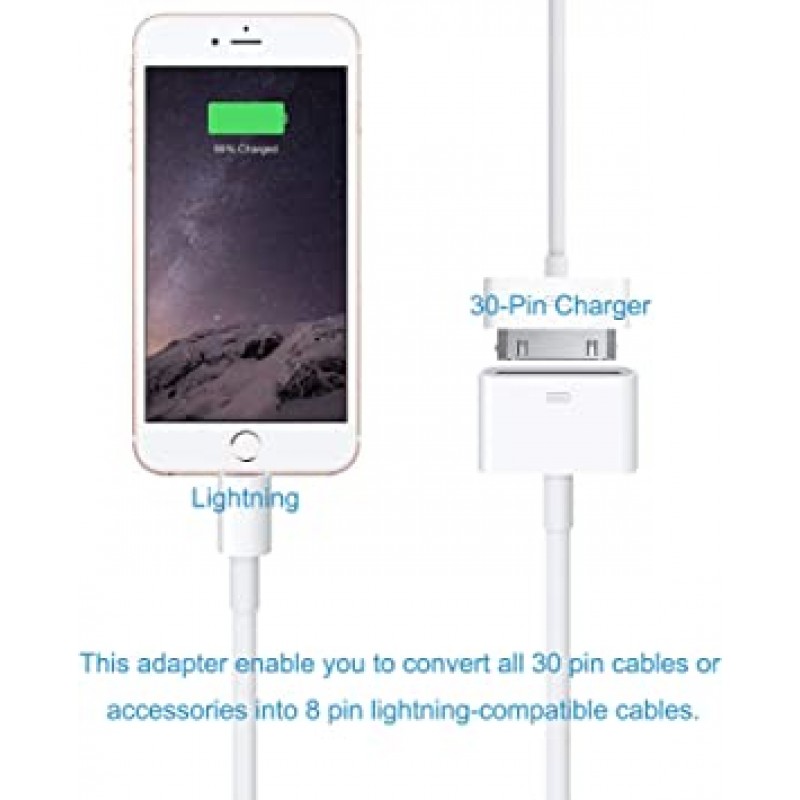 Lightning-30핀 어댑터, ROSYCLO MFi 인증 8핀 수 - 30핀 암 변환기 충전 데이터 동기화 케이블 커넥터 호환 iPhone 12/11/X/8/7/6/5/iPad/iPod 화이트(오디오 없음)