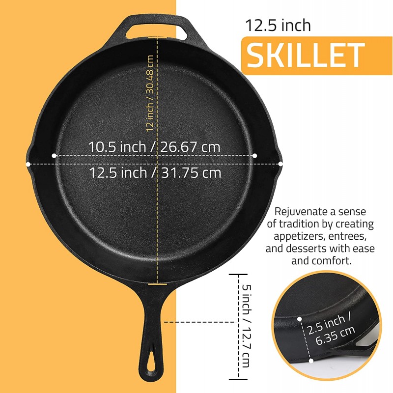 Kichly 기름칠 주철 프라이팬 12.5인치(31.75cm) - 실내 및 실외 사용을 위한 안전한 그릴 조리기구