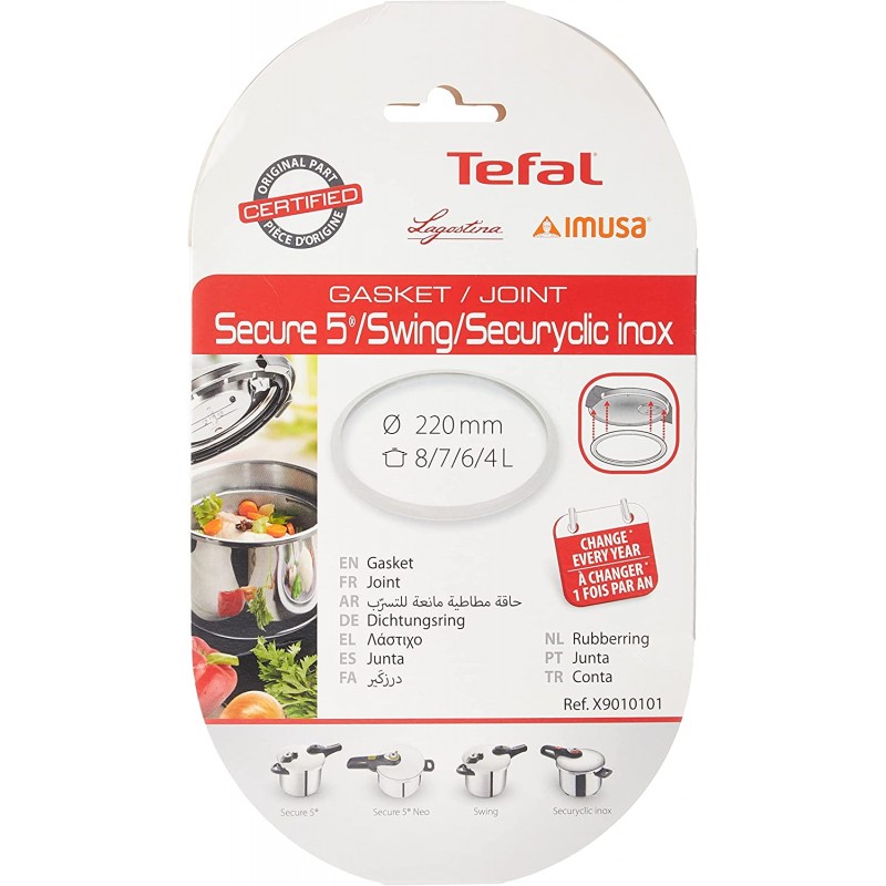 Tefal X9010101 압력솥용 개스킷, 플라스틱, 교체용 고무, 안전한 밀봉 220mm