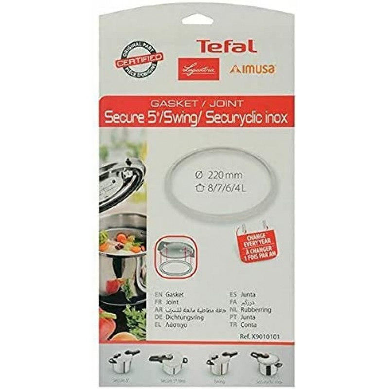 Tefal X9010101 압력솥용 개스킷, 플라스틱, 교체용 고무, 안전한 밀봉 220mm