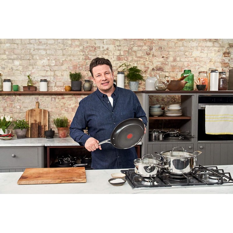 Tefal Jamie Oliver 프라이팬 20cm, 스테인리스 스틸, 티타늄으로 강화된 논스틱, 열 신호, 깊은 모양, 가스, 세라믹, 전기 및 인덕션 호브에 적합, 세척 용이