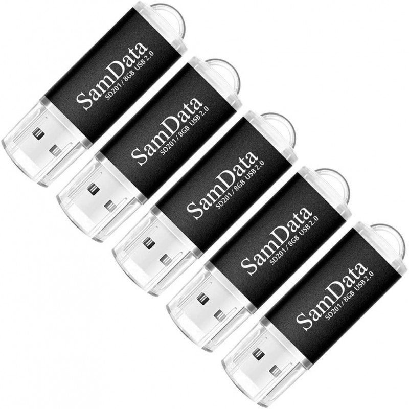 SamData USB 플래시 드라이브 8GB 5팩 USB 2.0 썸 드라이브 메모리 스틱 데이터 스토리지 점프 드라이브 Zip 드라이브 드라이브(LED 표시기 포함)(검정색, 8GB-5팩)